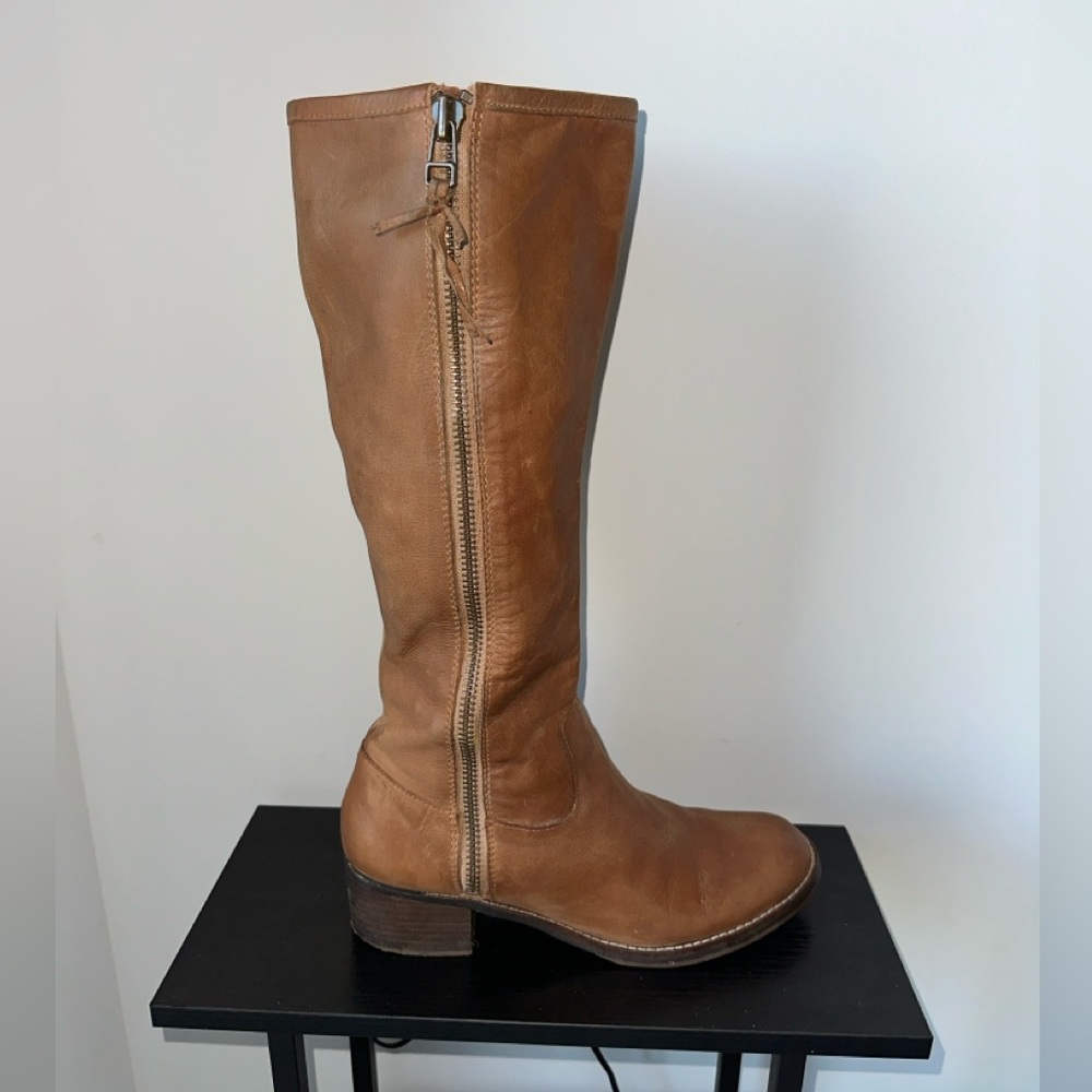 🤎 Lucky Brand LK-Hesper Tall Leather Boots Dark Camel Norway 10M - Picture 6 of 11